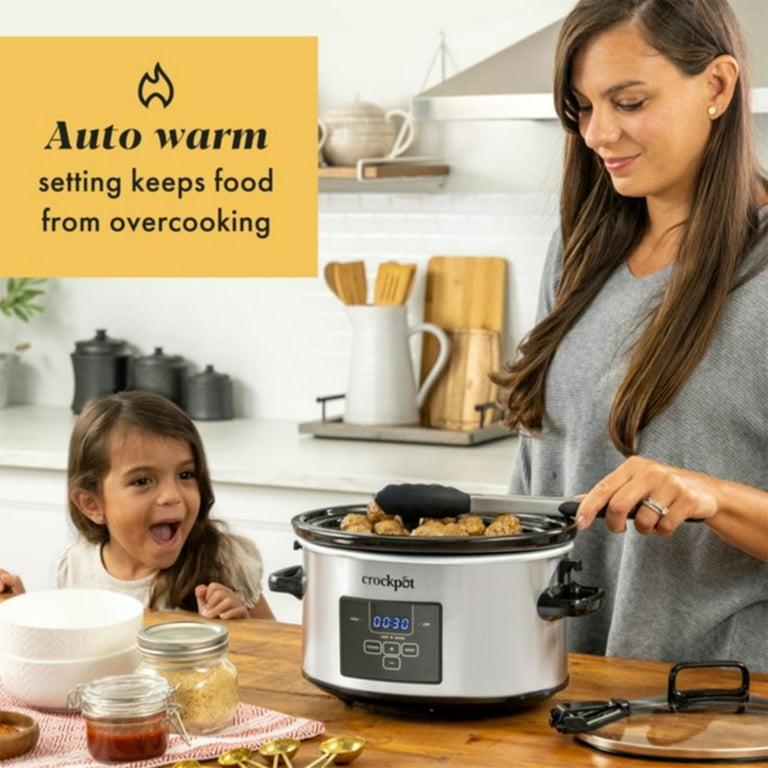 6 Quart Slow Cooker with Auto Warm Setting and Programmable Controls, Stainless Steel - As Picture