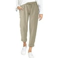 thumbnail image 1 of Pantalones acampanados de encaje de cintura alta para mujer - Poliéster liso, bolsillos, informal/lounge, S-XXL, todas las estaciones, 1 of 8