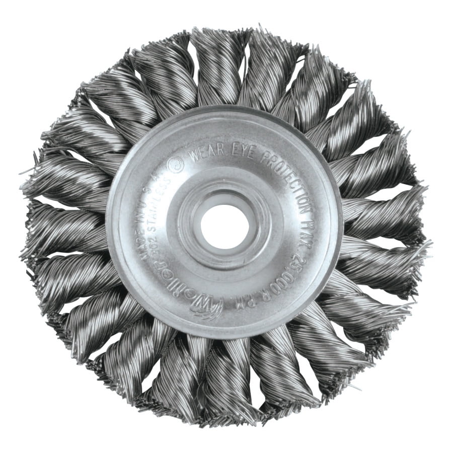 Standard Twist Knot Wire Wheel, 3 in D x 3/8 in W, .014 in Stainless