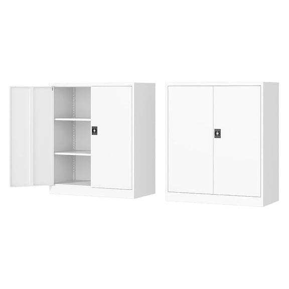 Metal Storage Cabinet-36” Tall Steel File Cabinets with Lockable Doors and Adjustable Shelves-White Steel Storage Cabinet for Home Office, School, Garag