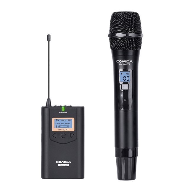 Micrófono COMICA CVM-WM100H Sistema de micrófono inalámbrico UHF portátil de 48 canales Monitor de 328 pies / volumen de 16 niveles / monitor en tiempo real con transmisor, receptor, bolsa de transpor COMICA Micrófono