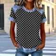 thumbnail image 2 of Women's Short Sleeve Tees Plus Size Lapel Crew Neck Denim Patchwork Waffle Pullover Tops Casual Loose T Shirts (XL, Black), 2 of 5