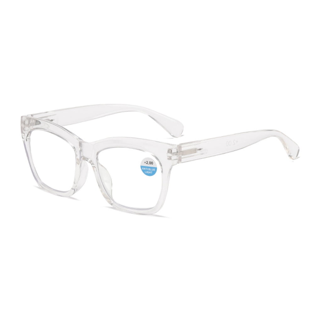 Thick Oversize Square Transparent Reading Glasses 1.00 for Women and Men, Blue Light Blocking Spring Hinge Readers +1.00