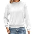 thumbnail image 4 of Dxzfnsa Womens Tops Trendy Dressy Casual Long Sleeve Shirts Crewneck Basic T Shirts Solid Loose Textured Outfits Blouses, 4 of 5