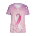 thumbnail image 1 of Scrub Tops for Women, Short Sleeve V-Neck Work Shirt with Pocket, Soft Stretch Fabric for Comfort, Ribbon Awareness Print, 1 of 6