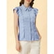 thumbnail image 5 of INSPIRAR CHIC Blusas de Mujer con Volantes y Mangas Cortas, Blusa con Cuello Peter Pan y Cierre de Botones, Talla M Azul, 5 of 6