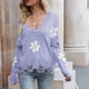 thumbnail image 2 of Suéter de punto informal de manga larga de otoño e invierno para mujer con cuello en V estampado Pompotops hdfakjf11594, 2 of 5