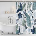 thumbnail image 3 of 54x78 Inch Shower Curtain Decorative Tropical Botanical Bathtub Bath Curtains Fabric Waterproof Bathroom Decor, Summer Palm Leaves Peacock Blue Green Small Stall Shower Curtain Set with 12 Hooks, 3 of 4