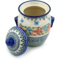 thumbnail image 2 of Polish Pottery 6¾-inch Jar with Lid and Handles (Red Cornflower And Blue Butterflies Theme) Signature UNIKAT + Certificate of Authenticity, 2 of 6