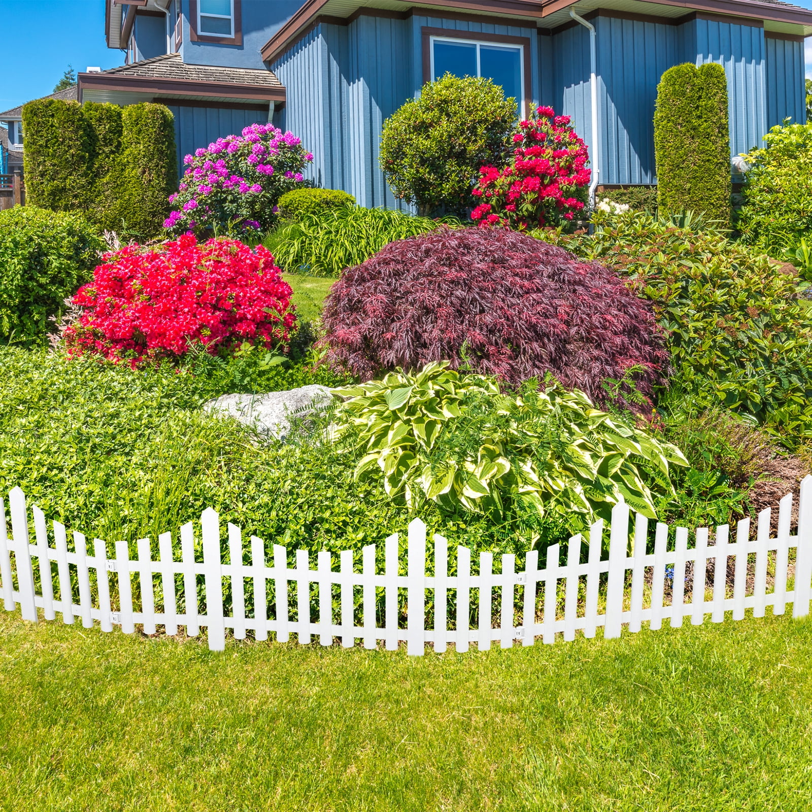 Plastic Decorative Garden Fence, 13.2 in (H) x 22.5 FT (L) Outdoor Patio Garden Animal Barrier White