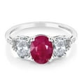 thumbnail image 2 of Gem Stone King Diamond Accent 10k White Gold 2.65 Ct Oval Red Ruby White Topaz Engagement Ring, 2 of 4