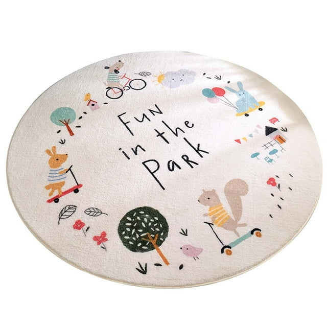 36-Inch Round Non-Slip Animal Print Rug for Living Room, Bedroom, Nursery Coffee Table Mat Soft Faux Fur Floor Decor