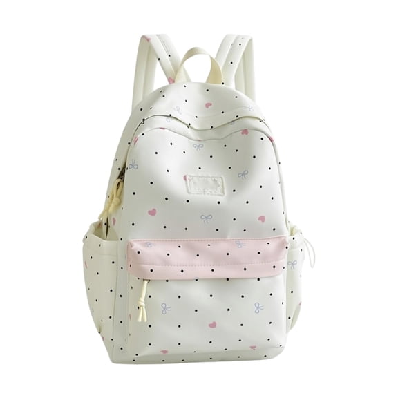Polka Dot Heart Backpack Cute Girlish Bookbag Large Capacity Lightweight Daypack