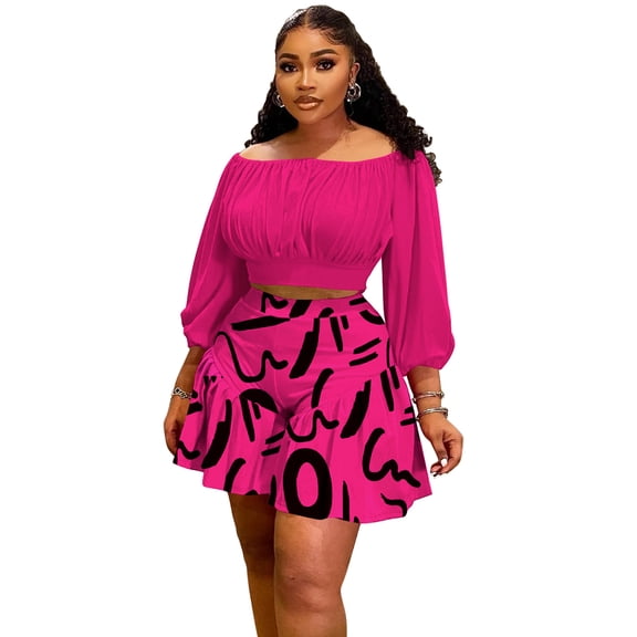 AURA Womens Plus Size Pleated Collar Top and Capri Pants Two Piece Set Casual Summer Fluffy Waist Bigsize Outfit