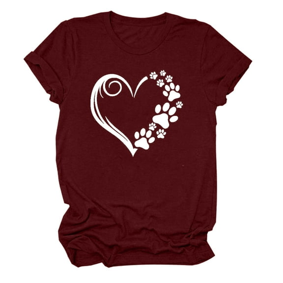 ZyeKqe Tops for Women Cute Heart Graphic T-Shirt Printed Casual Short Sleeve Crewneck Tee Top Blouse