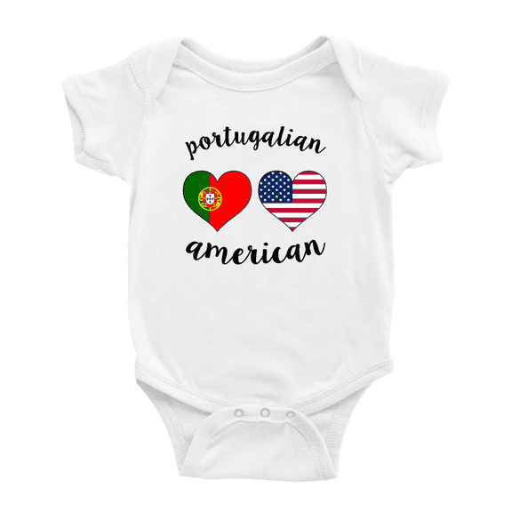 Portugalian American Flag Two Hearts Baby Romper Bodysuit For Boy Girl (White, 18-24 Months)