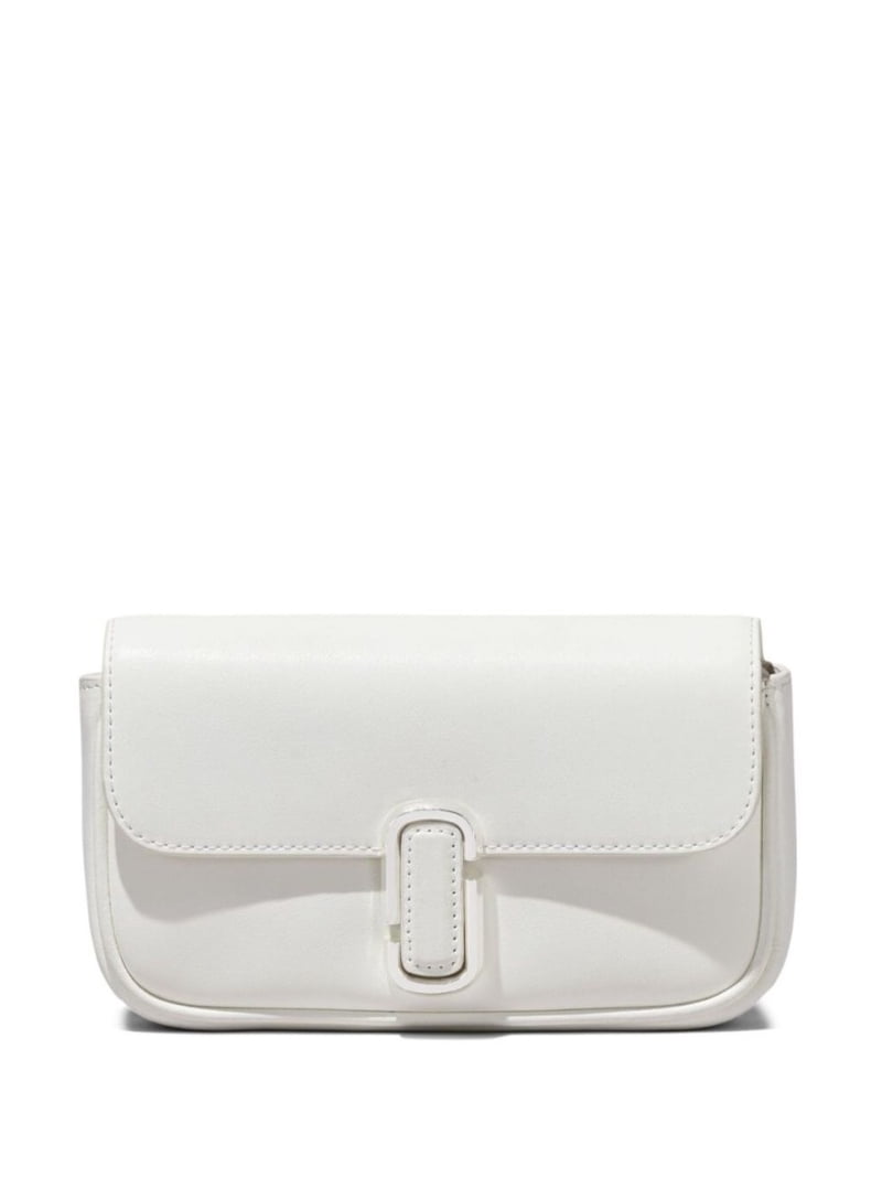 J Marc Mini White Shoulder Bag With Logo Buckle In Smooth Leather