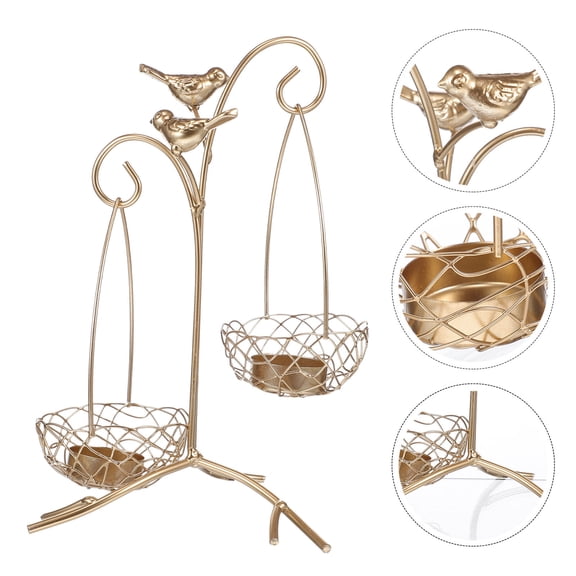 OULII 1Pc Elegant Golden Metal Candle Holder Indoor Candle Stand Crafts for Wedding Party