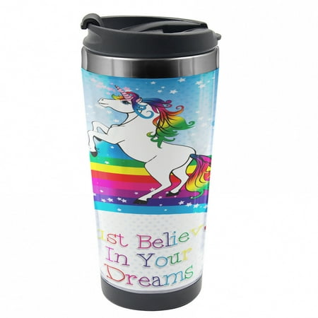 

Fantasy Travel Mug Unicorn Rainbow Fantasy Steel Thermal Cup 16 oz by Ambesonne