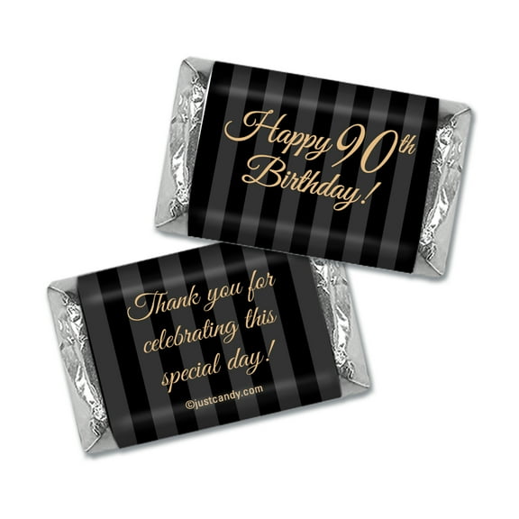 100ct 90th Birthday DIY Party Mini Wrapper Favors for Hershey's Miniatures - Black and Gold - Candy Not Included