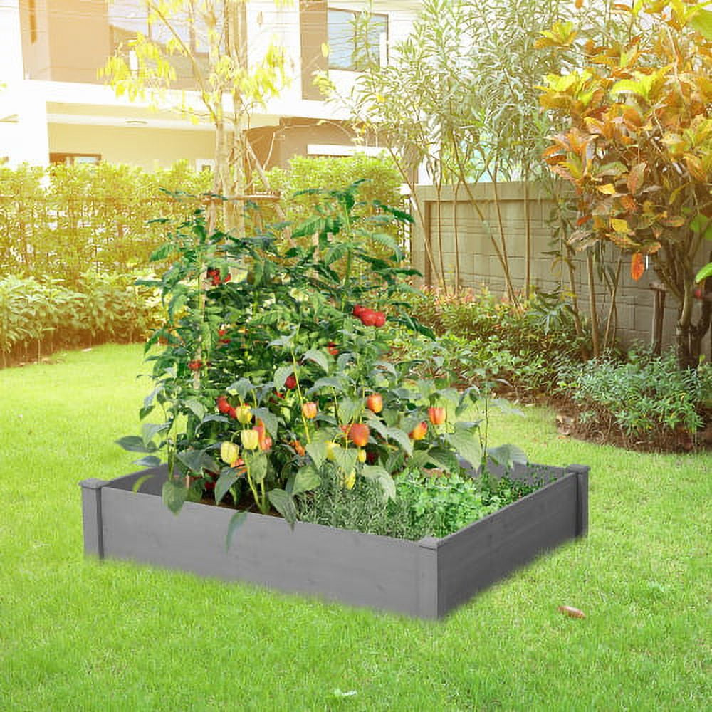 Howcool Outdoor Raised Garden Bed, Square Wooden Planter Box for Vegetables & Flowers, Above Ground Gardening Bed, Tool-Free Easy Assembly for Backyard Patio, Gray,48x48x10''