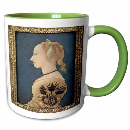 3dRose Portrait of a Lady in Yellow by Alesso Baldovinetti - Two Tone Green Mug,