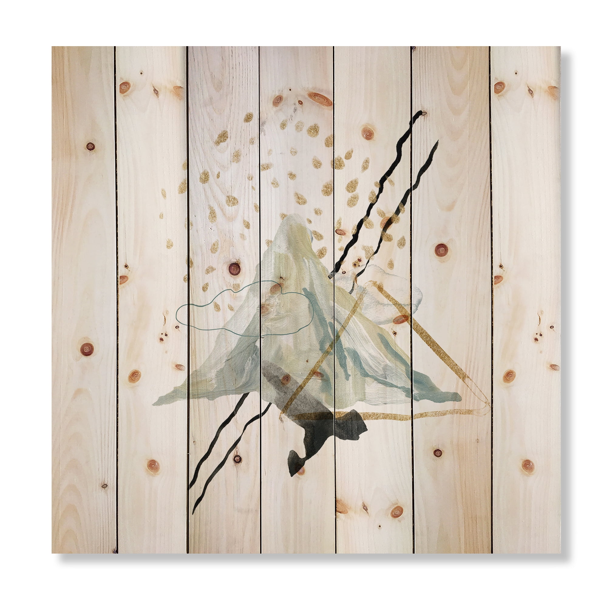 Designart 'Mountain Sky With Gouache Of Abstract Landscape' Modern Print on Natural Pine Wood