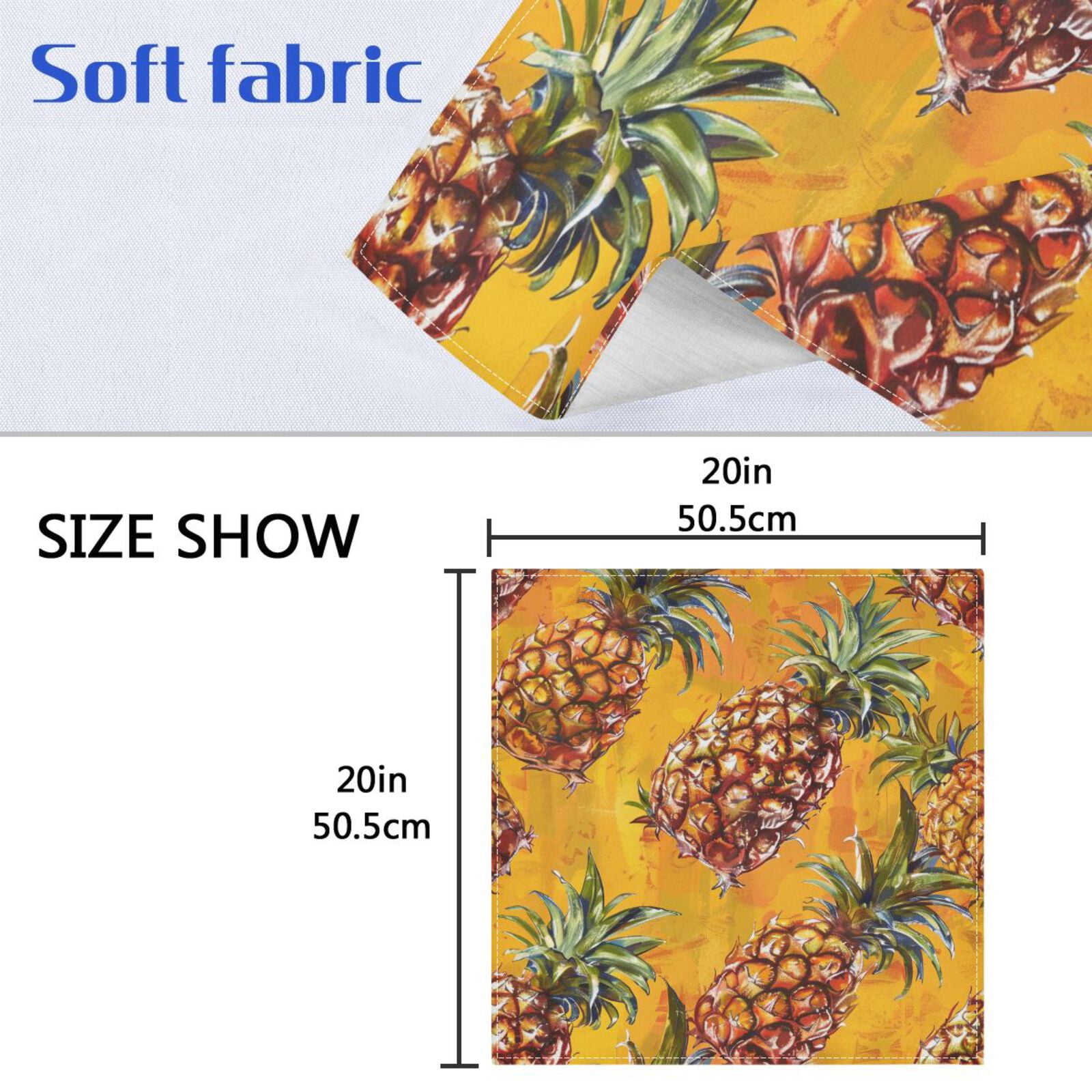 JSTEL Pineapple Fruit Yellow Cloth Napkins Set of 6, 20x20 Inch Washable and Reusable Napkin for Decoupage Dinner Party Everyday Use