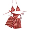 thumbnail image 3 of Knit Bohemian Striped Bikini Set for Summer Beachwear Unique Two Piece Swimsuit Cover Up with High Waist Bottoms, XL, Red, 3 of 3