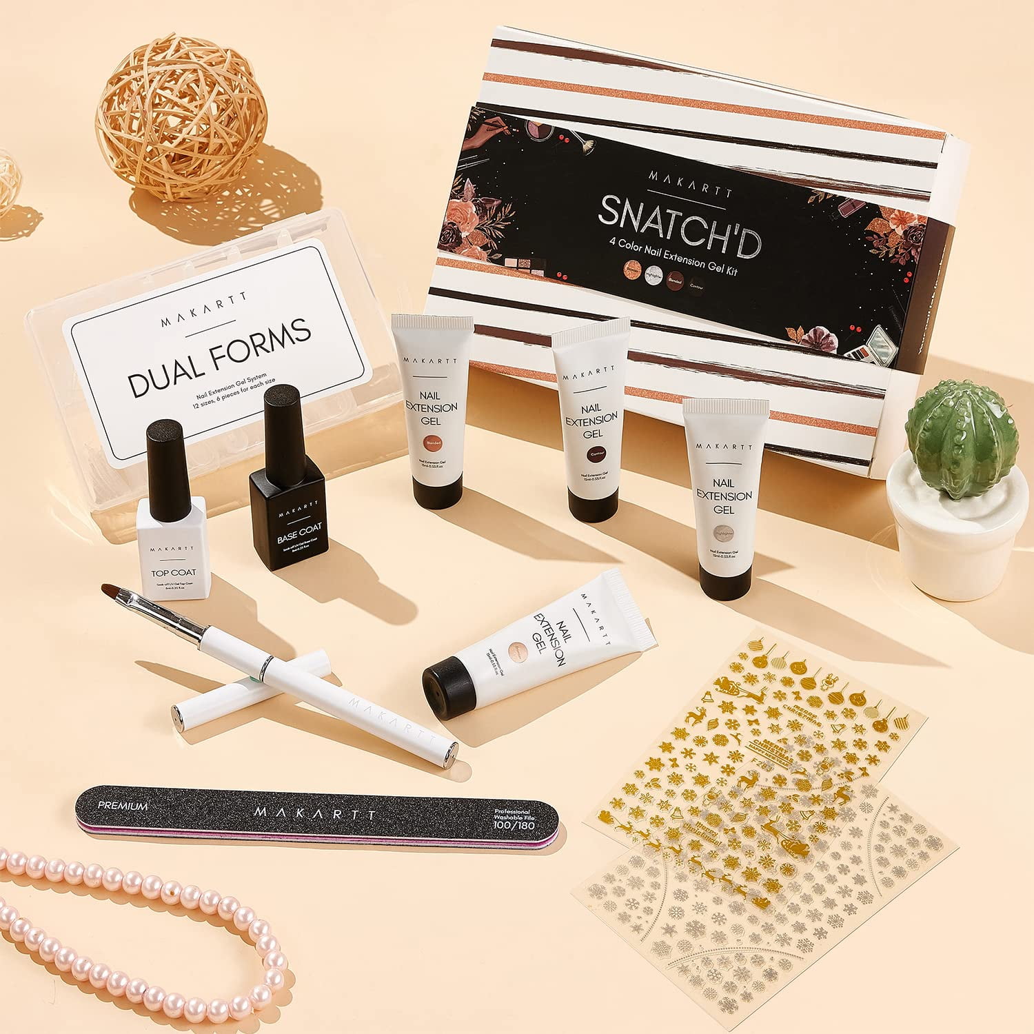 Makartt Glitter Poly Nail Gel Kit, 4 Color Nail Art Supplies Set with Builder Nail Extension Gel Gift Beauty Sets All-in-One Kit