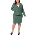 thumbnail image 2 of Conjunto de traje de blazer y falda lápiz de dos piezas de talla grande Agnes Orinda con solapa de muesca y botones 1X Verde, 2 of 6