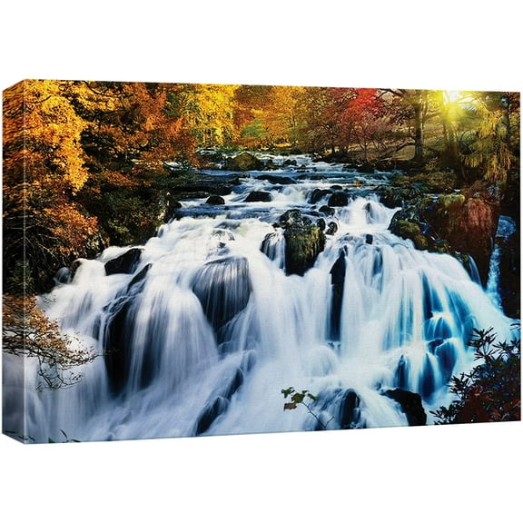 wall26 Beautiful Water Fall with Fall Colors - Canvas Art Home Art - 32x48 inches