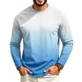 thumbnail image 3 of OIOLOYJM Mens T-Shirts Casual Cotton Long-Sleeve Crew Neck Gradient Hiking Sport Tee Shirts Basic Breathable Gym Clothes Sky Blue L, 3 of 5