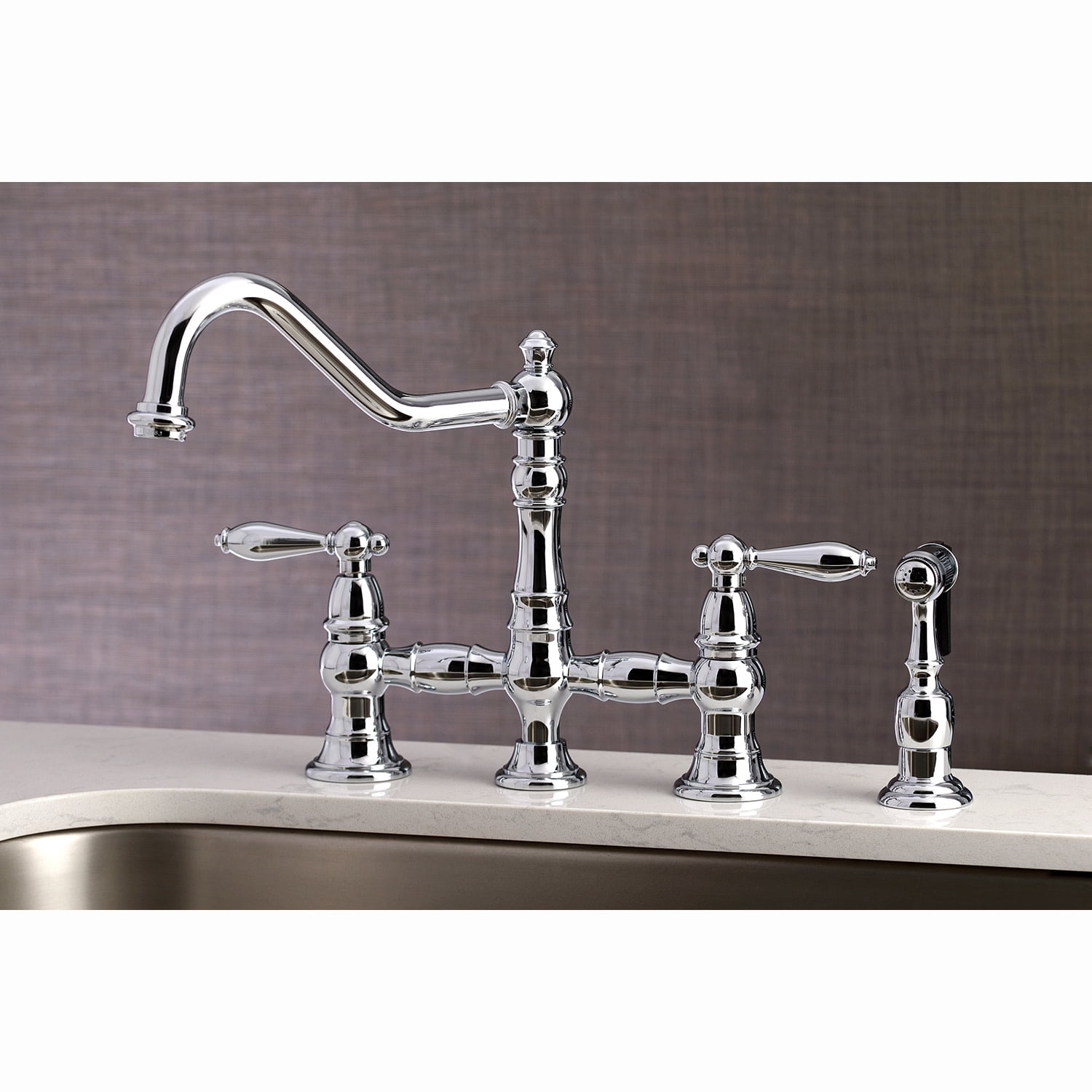 Kingston Brass KS3271ALBS Kitchen Faucet with Side Sprayer, Polished Chrome