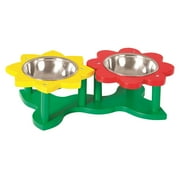 ETNA Products Green, Yellow & Red Flower Pet Feeder Set