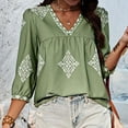 thumbnail image 5 of YOTMKGDO Blouses & Tops for Women, V-Neck Women's Summer V Neck 3/4 Casual Blouse with Random Print 3/4 Sleeve (Green, S), 5 of 8