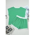 thumbnail image 5 of Women's Dark Green Striped Cap Sleeve Tee and Shorts Set - Casual Two Piece Outfit | [ZhiHiMeRi] | (US 12-14)L, 5 of 12