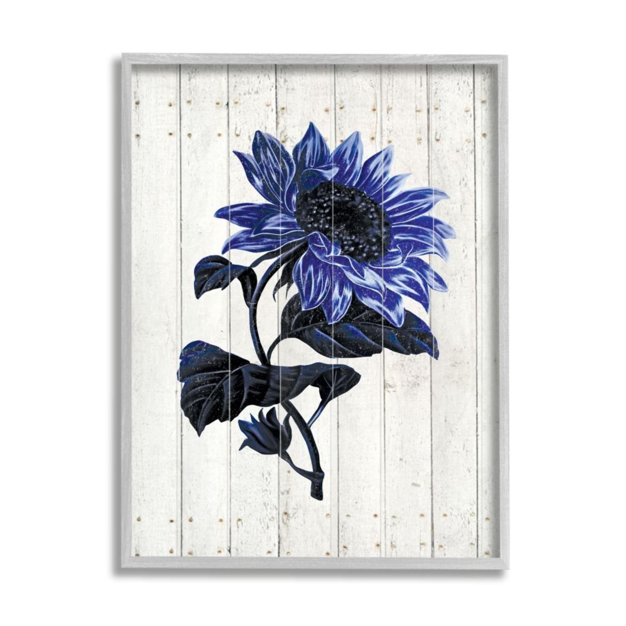Stupell Industries Blue Sunflower Illustration White Farm Fence Design Design by JG Studios