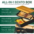 thumbnail image 3 of Umami Bento Box para adultos todo en 1 con 4 utensilios, 2 frascos de salsa y 2 divisores, tapa de bambú real, 100% a prueba de fugas, apto para microondas y lavavajillas, 3 of 5