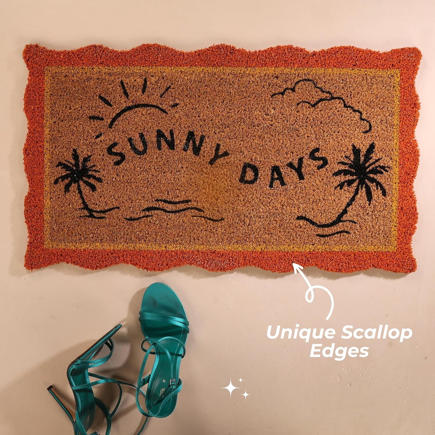 Folkulture Front Door Mat, Eco Friendly Welcome Mats for Front Door Outdoor, 16 X 28 Inch Welcome Matt or Doormat for Home Entrance, Durable & Anti Slip Coir Door Mats or Jute Door Mat (Sunny Days)
