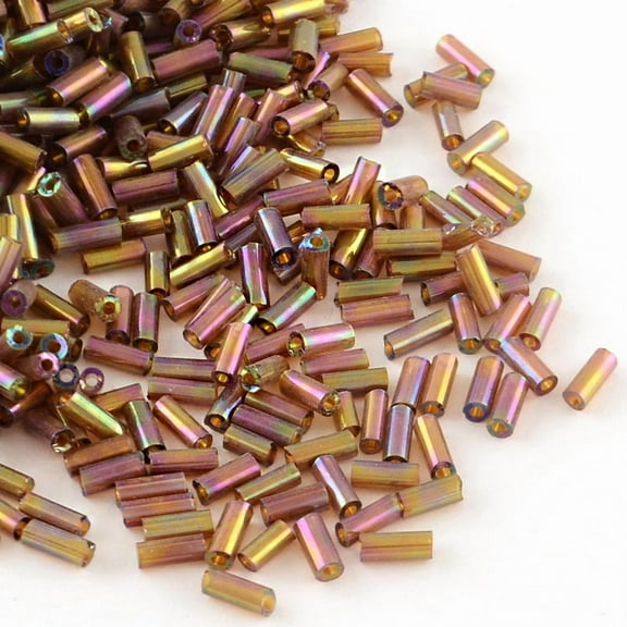 AB Color Plated Glass Bugle Beads Transparent Colours Rainbow Indian Red 6x2mm Hole: 1mm about 450g/bag about 1111pcs/50g