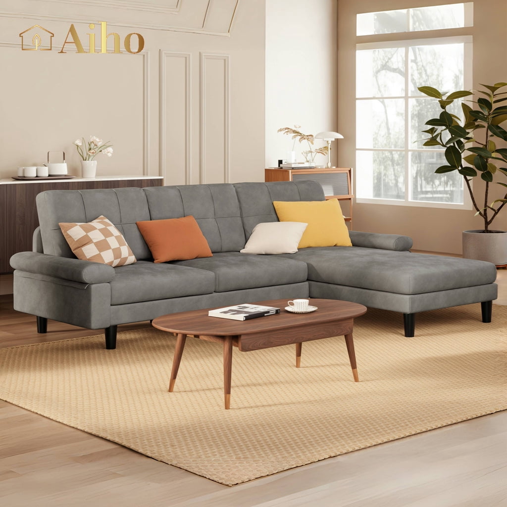 Aiho 82" L Modern Sofa, L-shaped Sofa with 3 Comfortable Pillows for Living Room, Apartment, Studio, Office - Dark Grey