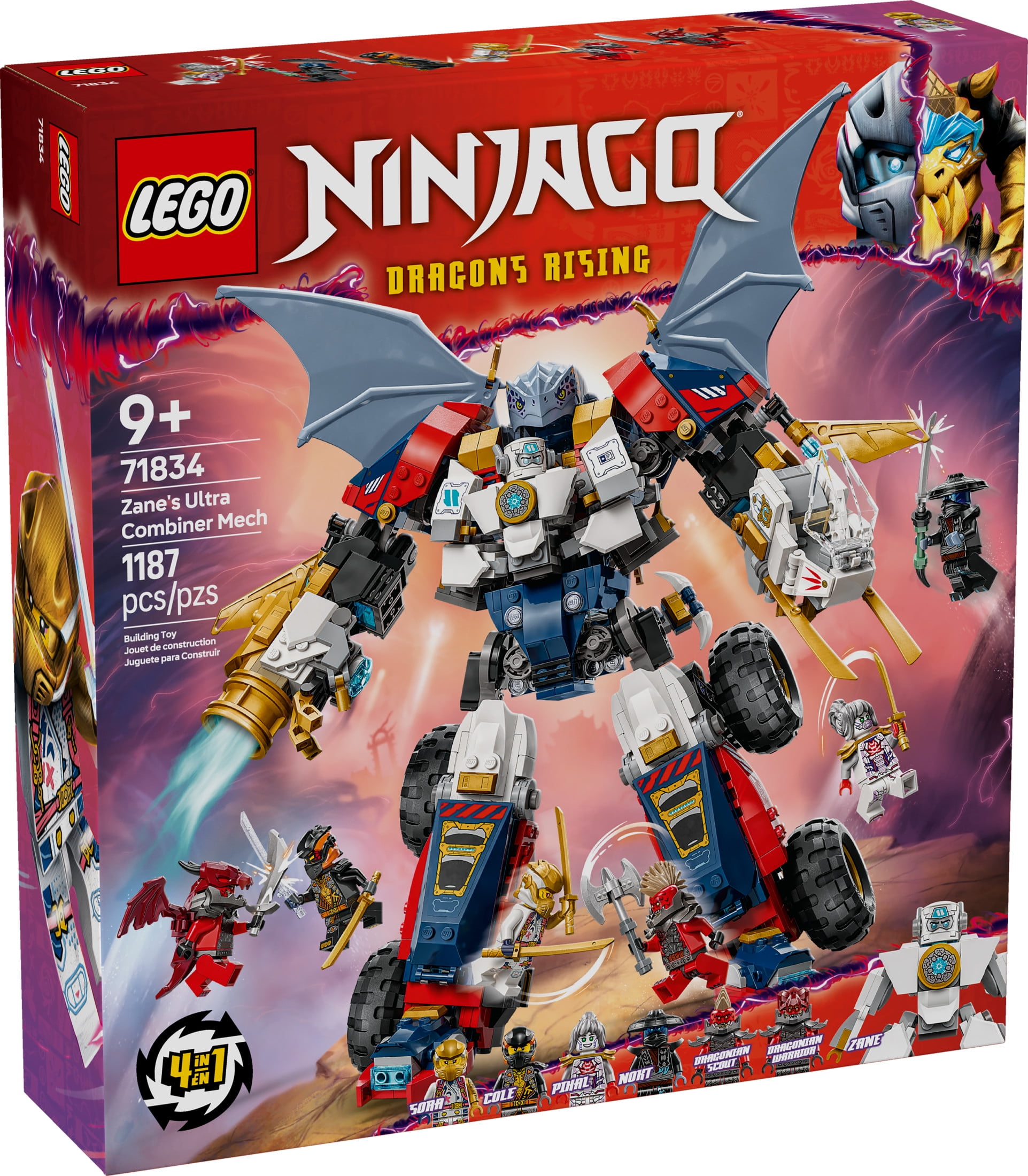 LEGO NINJAGO Zane's Ultra Combiner Mech Ninja Toy - Pretend Play 4-in-1 Building Toy Set for Kids, Boys and Girls, Ages 9+ - with 6 Minifigures - Gift Idea for Birthdays - 71834