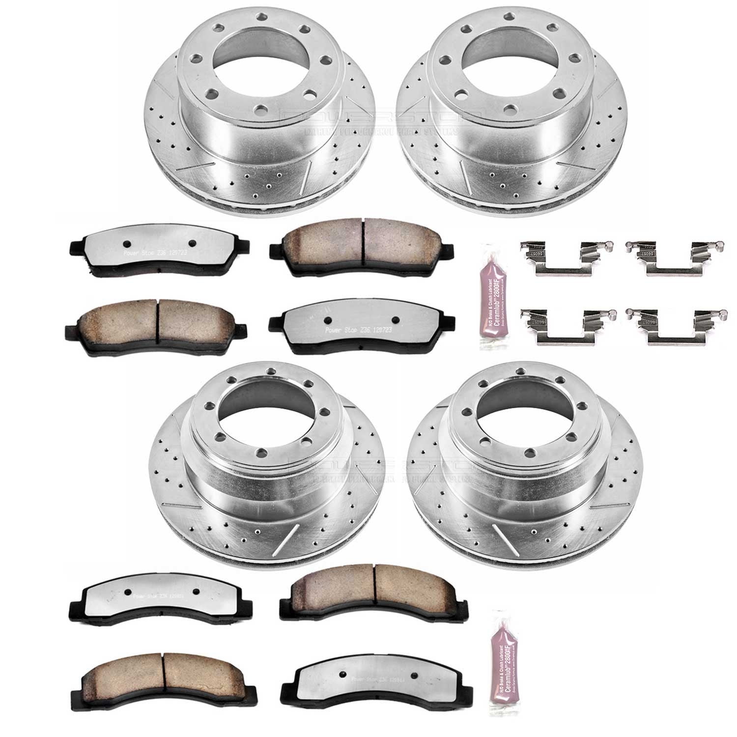 PowerStop Front and Rear Z36 Truck & Tow Carbon-Fiber Ceramic Brake Pad and Drilled and Slotted Rotor Kit Fits: FORD Select Models K1887-36