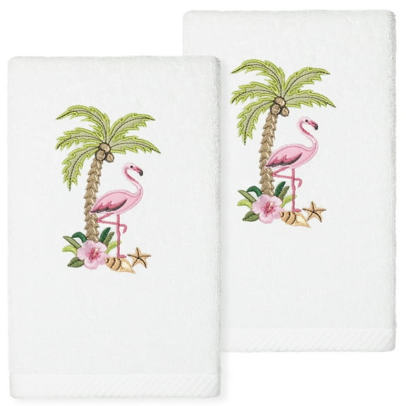 Linum Home Textiles Flora - Embroidered Luxury 100% Turkish Cotton Hand Towels (Set of 2)