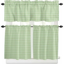 Blue Green Kitchen Curtains, Grid Checkered Plaid Gingham Lattice Trellis 3-Piece Kitchen Curtain Valance and Tiers Set 36 Inch Length, Rod Pocket Half Window Curtains for Cafe Living Room Bathroom