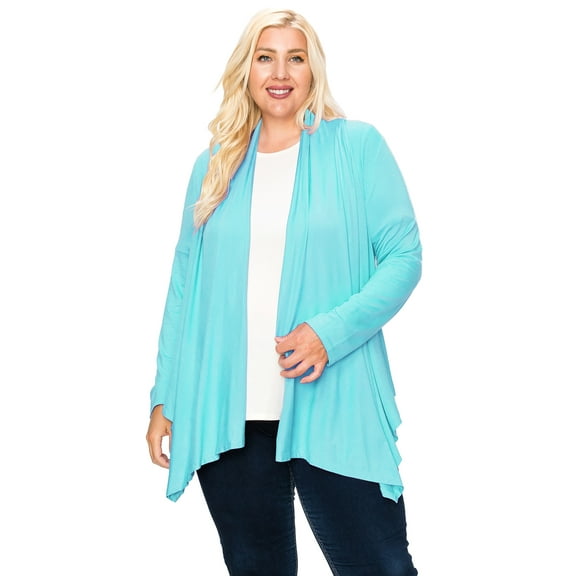 Women's Plus Size Casual Long Sleeve Drape Open Front Cardigan