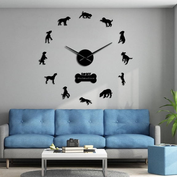 Dalmatian Dog Breed DIY Big Wall Clocks Dal Carriage Dog Decorative Silent Quartz Frameless Hanging Wall Watch Puppy Pet Wall Art(Black,27inch)