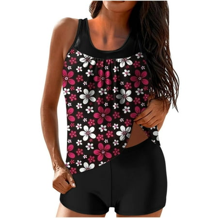 Summer Savings! Lovzfmll Two-Piece Sets Swimsuit for Women  Women Plus Size Print Bowknot Set Two-Piece Swimsuit Swimwear Shorts Red M