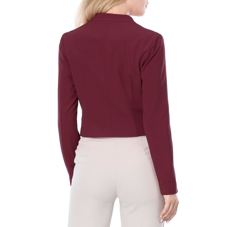 Unique Bargains Women's Work Office Business Fashion Collarless Cropped  Blazer XL Wine Red 